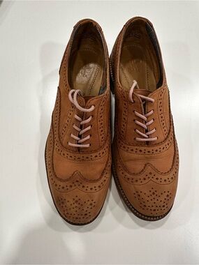 J Shoes Tan Leather Wingtip Oxfords